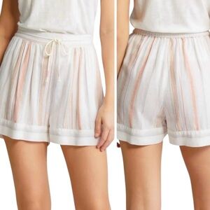 Caslon Linen Blend Drawstring Shorts‎ in White Taylor Stripes Sz S